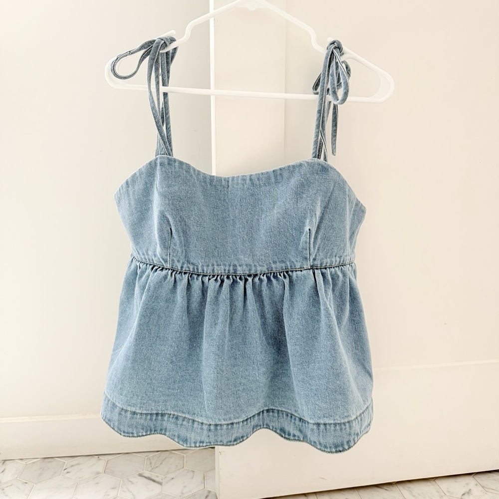 NWOT Buttermelon Blue Denim Peplum Tank Top Blouse Large